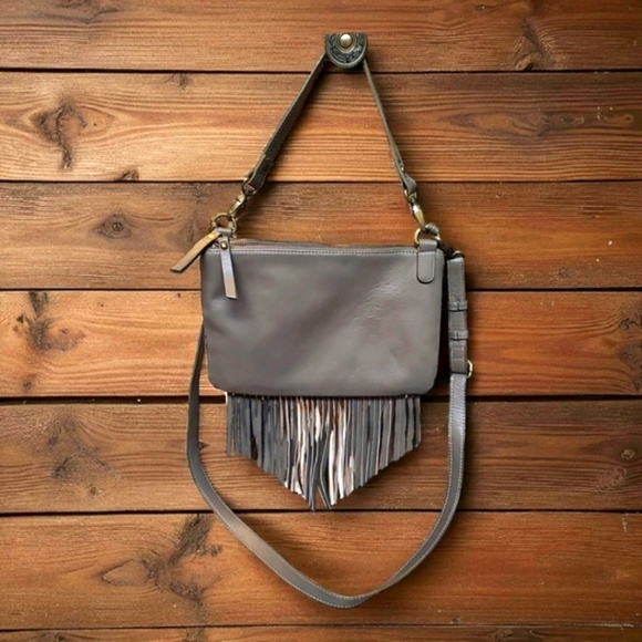 Lucky Brand Gray Leather Fringed Crossbody Bag - Picture 6 of 6